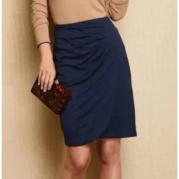 J. McLaughlin Skirt Womens Size 6 Navy Faux Wrap Ruched Catalina Cloth Classic